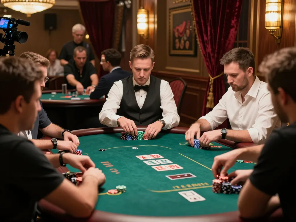 Players at a competitive poker table during a sunwingo casino tournament, showcasing strategy and intense focus.