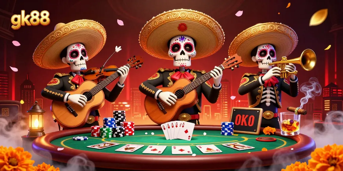 Experience vibrant casino action at gk88 with a colorful Day of the Dead mariachi scene.