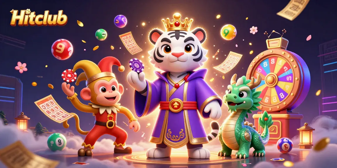 Hitclub features an engaging 3D scene with a tiger, monkey, and lively game elements showcasing exciting betting experiences.